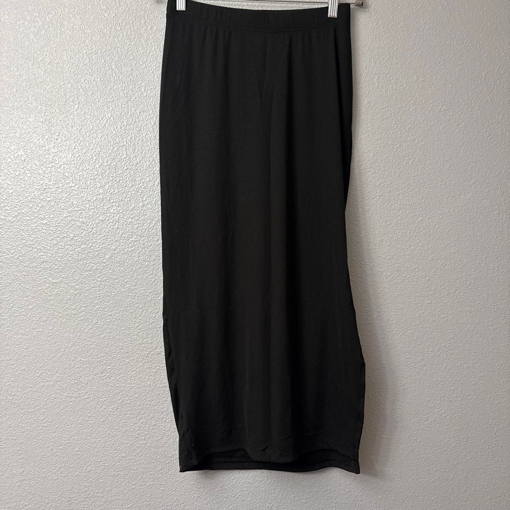 Women's Black Maxi Pencil Skirt with Stretchy Elastic Waistband and Side Slit